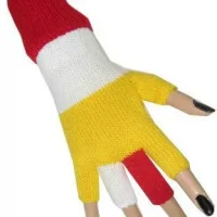 Oeteldonk Vingerloze handschoenen rood/wit/geel smalle strepen unisex - Afbeelding 3